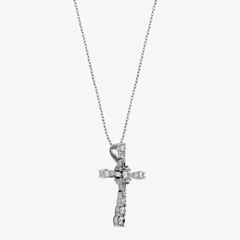 DiamonArt® Cubic Zirconia Sterling Silver Cross Pendant Necklace