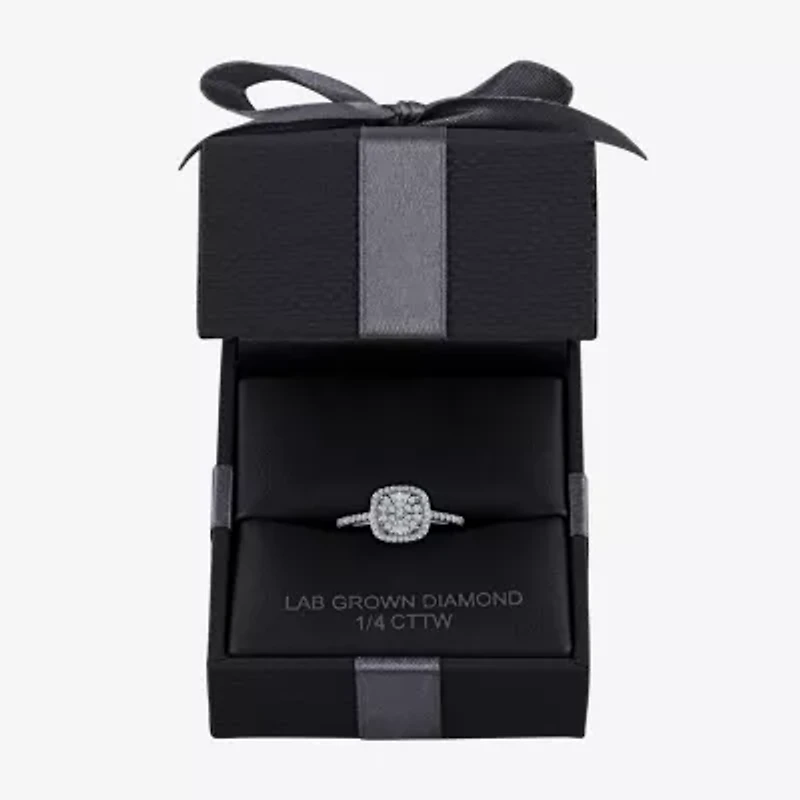 (H-I / I1) Womens 1/4 CT. T.W. Lab Grown White Diamond Sterling Silver Cushion Halo Cocktail Ring
