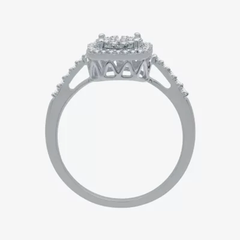 (H-I / I1) Womens 1/4 CT. T.W. Lab Grown White Diamond Sterling Silver Cushion Halo Cocktail Ring