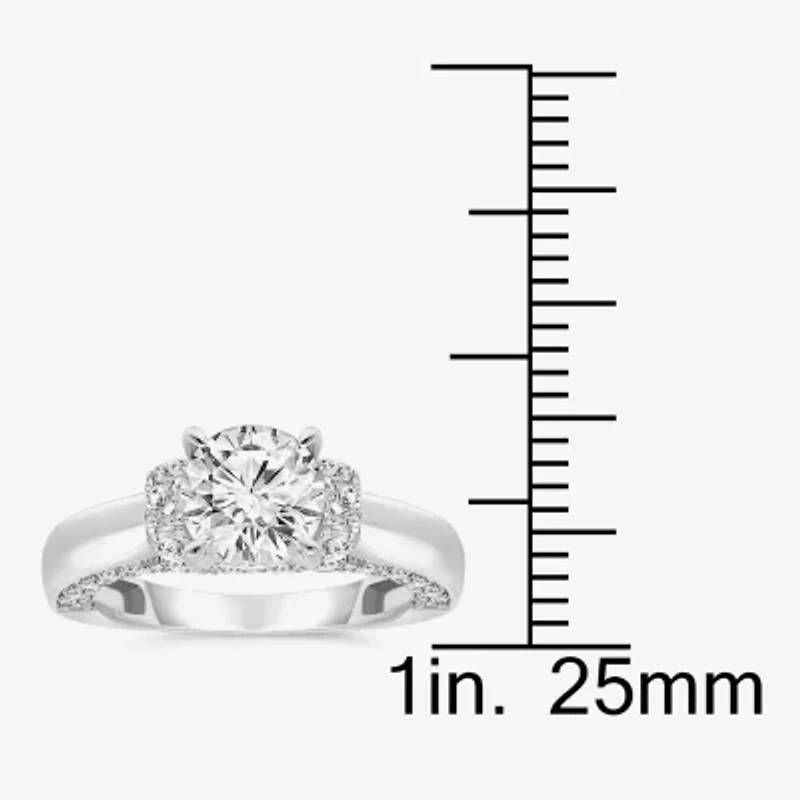 (I / I1) Womens 3 CT. T.W. Lab Grown White Diamond 10K Gold or 14K Round Side Stone Engagement Ring