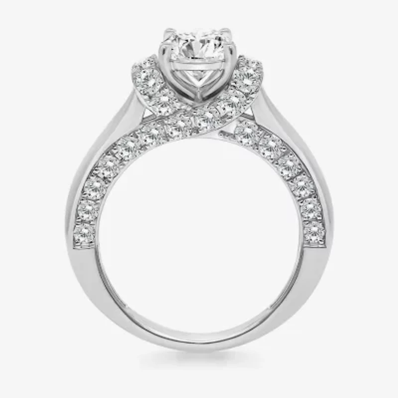 (I / I1) Womens 3 CT. T.W. Lab Grown White Diamond 10K Gold or 14K Round Side Stone Engagement Ring