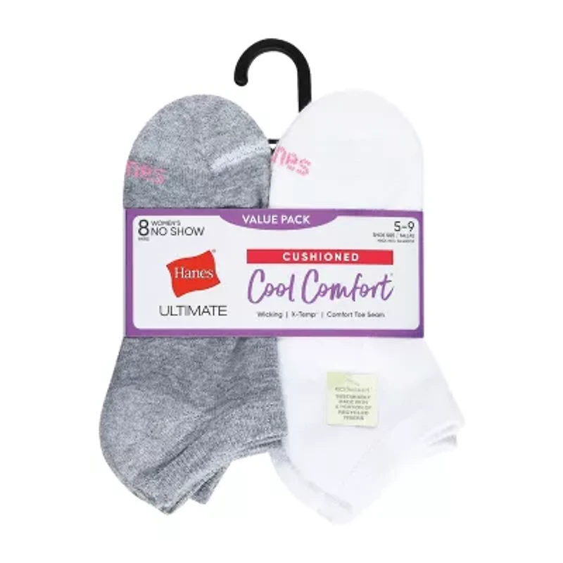 Hanes Cool Comfort Cushion Womens Multi-Pack 8 Pair No Show Socks