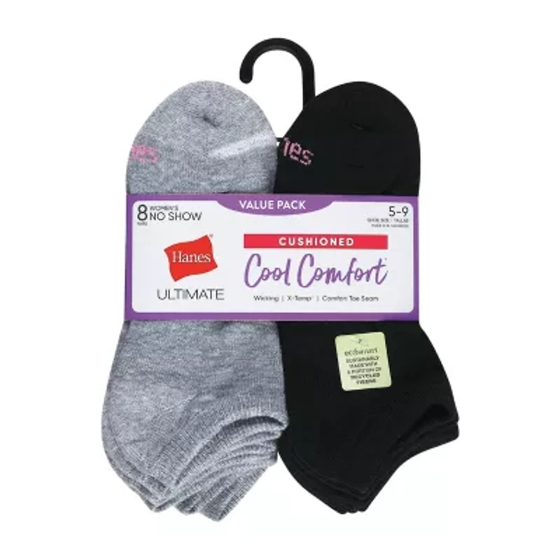 Hanes Cool Comfort Cushion Womens Multi-Pack 8 Pair No Show Socks