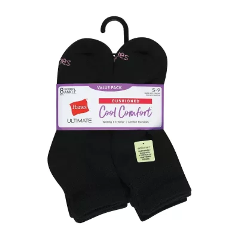 Hanes Cool Comfort Cushion Womens Multi-Pack 8 Pair Quarter Ankle Socks
