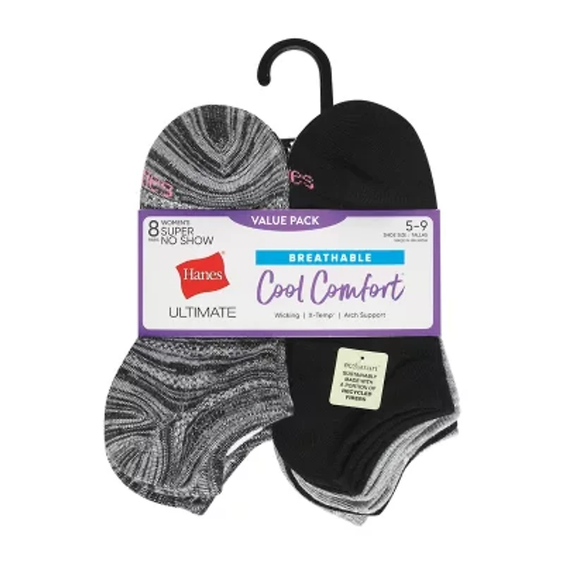 Hanes Cool Comfort Super No Show Womens Breathable Multi-Pack 8 Pair Liner Socks