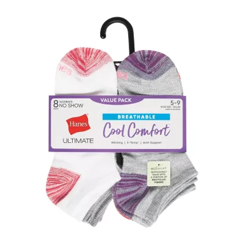 Hanes Cool Comfort Breathable Womens Multi-Pack 8 Pair No Show Socks