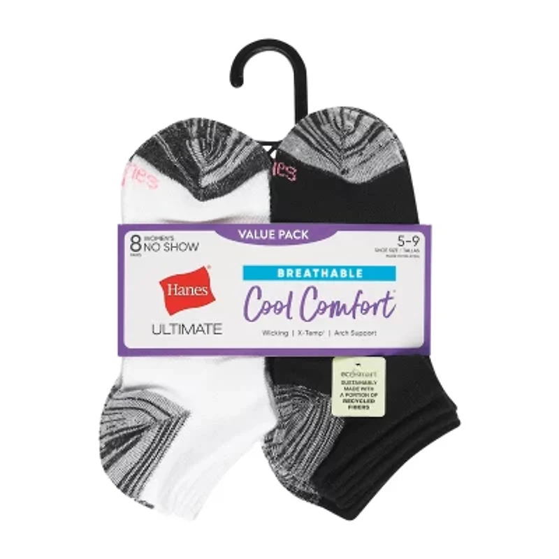 Hanes Cool Comfort Breathable Womens Multi-Pack 8 Pair No Show Socks