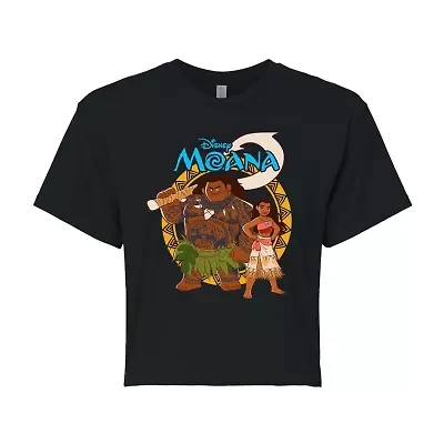 Moana And Maui Cropped Tee Womens Crew Neck Short Sleeve Regular Fit Juniors Graphic T-Shirt