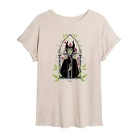 Sleeping Beauty Malificent Tee Womens Juniors Crew Neck Short Sleeve Oversized Maleficent Graphic T-Shirt
