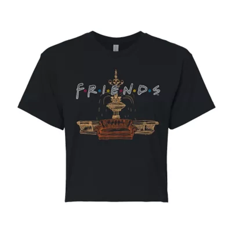 Friends Fountain Cropped Tee Womens Crew Neck Short Sleeve Regular Fit Juniors Graphic T-Shirt