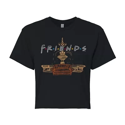 Friends Fountain Cropped Tee Womens Crew Neck Short Sleeve Regular Fit Juniors Graphic T-Shirt