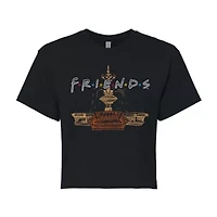 Friends Fountain Cropped Tee Womens Crew Neck Short Sleeve Regular Fit Juniors Graphic T-Shirt