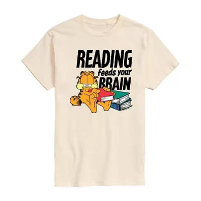 Garfield Reading Feeds The Brain Tee Womens Juniors Crew Neck Short Sleeve Regular Fit Graphic T-Shirt