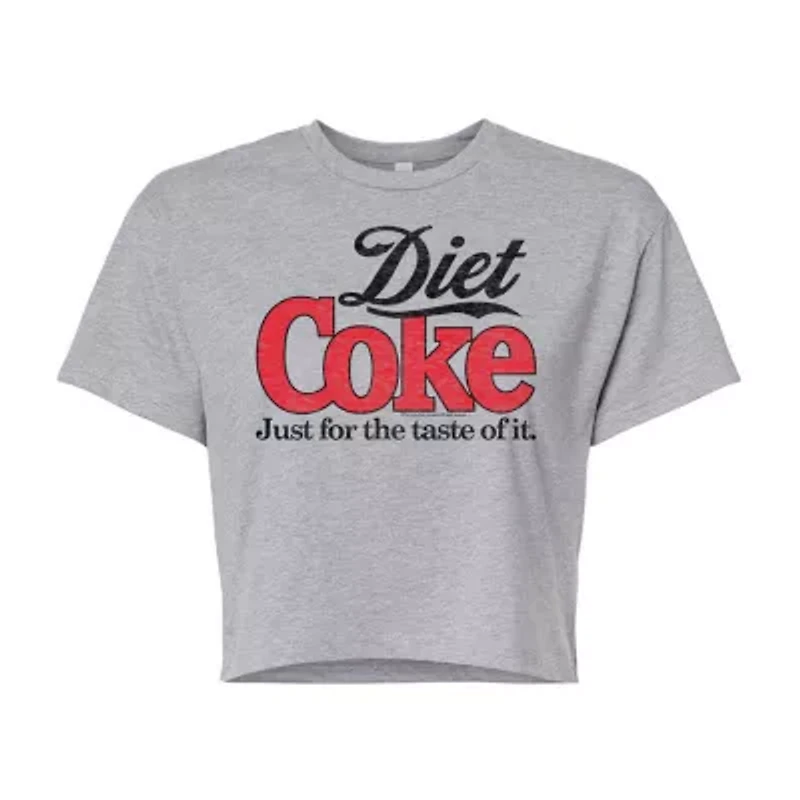Diet Coke Cropped Tee Womens Juniors Crew Neck Short Sleeve Regular Fit Graphic T-Shirt