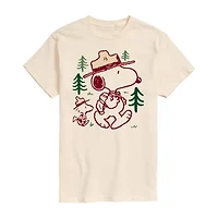 Peanuts Snoopy And Woodstock Wilderness Tee Womens Crew Neck Short Sleeve Regular Fit Juniors Graphic T-Shirt
