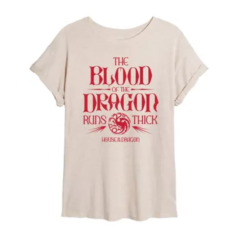Game Of Thrones House Dragon Blood Tee Womens Juniors Crew Neck Short Sleeve Oversized Graphic T-Shirt