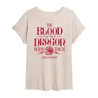 Game Of Thrones House Dragon Blood Tee Womens Juniors Crew Neck Short Sleeve Oversized Graphic T-Shirt