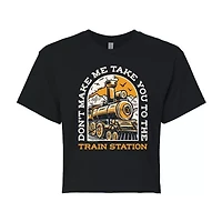 Yellowstone Train Station Cropped Tee Womens Juniors Crew Neck Short Sleeve Regular Fit Graphic T-Shirt