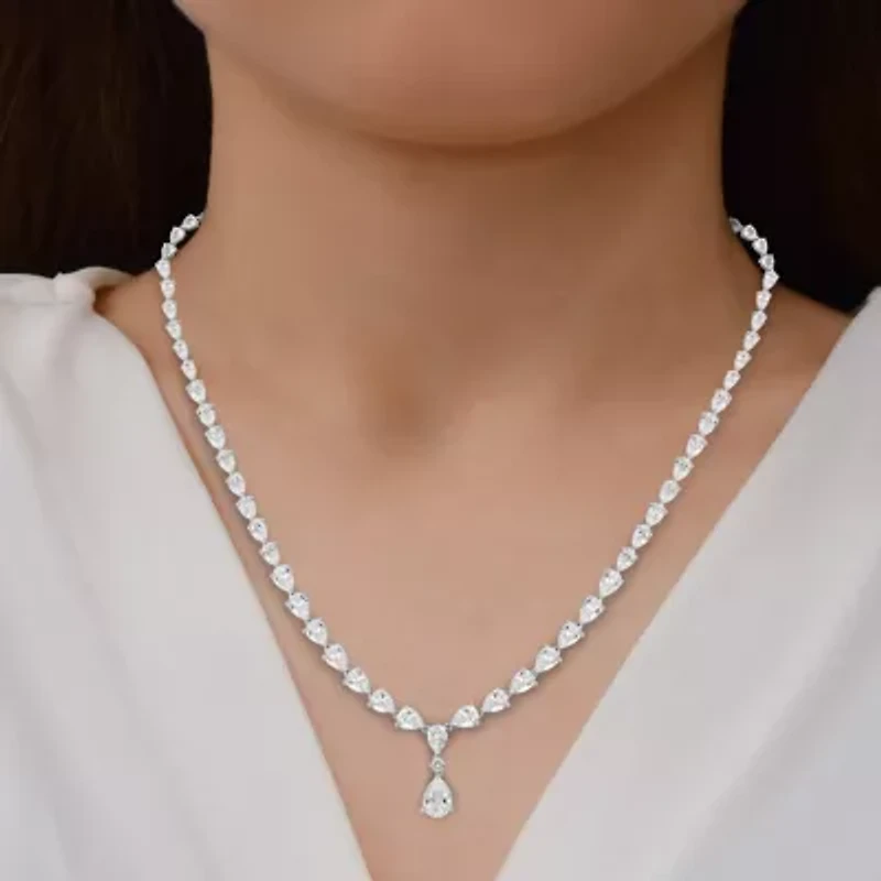 Womens Lab Created White Sapphire Sterling Silver 16 Inch Pendant Necklace