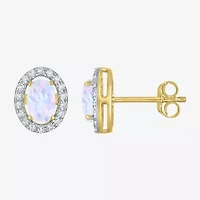 Diamond Accent Lab Created White Opal 10K Gold 9.5mm Stud Earrings
