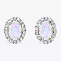 Diamond Accent Lab Created White Opal 10K Gold 9.5mm Stud Earrings