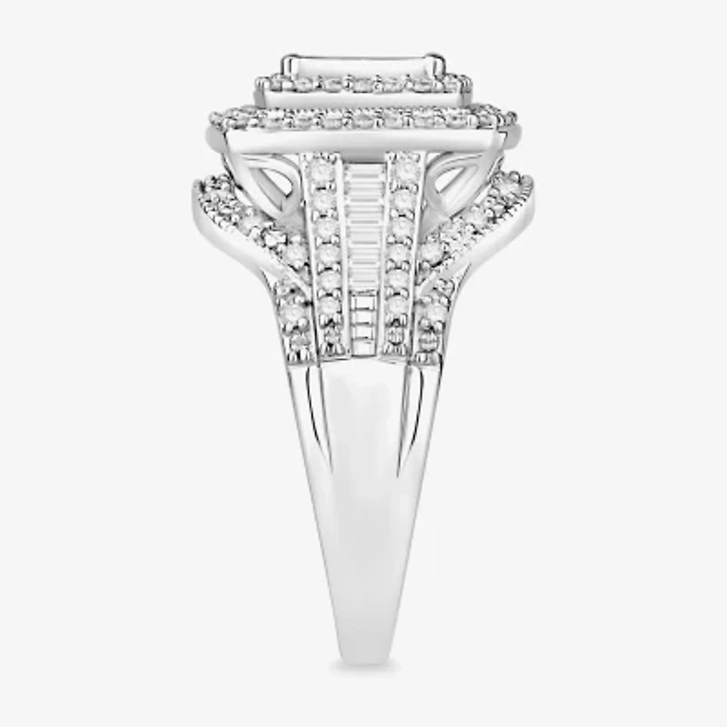 Womens 1 CT. T.W. Natural White Diamond 10K White Gold Cushion Halo Engagement Ring