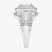 Womens 1 CT. T.W. Natural White Diamond 10K White Gold Cushion Halo Engagement Ring