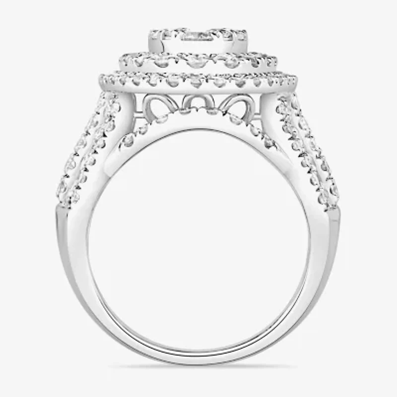 Womens 4 CT. T.W. Natural White Diamond 10K White Gold Oval Halo Engagement Ring