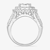 Womens 4 CT. T.W. Natural White Diamond 10K White Gold Oval Halo Engagement Ring