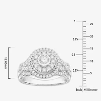 Womens 1 CT. T.W. Natural White Diamond 10K White Gold Round Side Stone Halo Engagement Ring