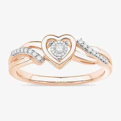 Promise My Love Womens 1/10 CT. T.W. Natural White Diamond 10K Rose Gold Heart Ring