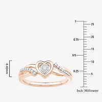 Promise My Love Womens 1/10 CT. T.W. Natural White Diamond 10K Rose Gold Heart Ring