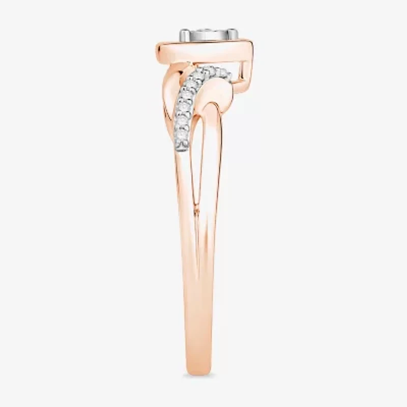 Promise My Love Womens 1/10 CT. T.W. Natural White Diamond 10K Rose Gold Heart Ring