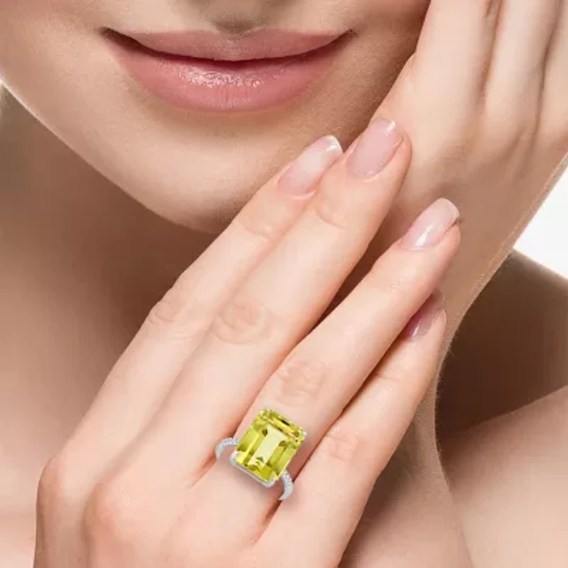 Effy Final Call Womens Genuine Yellow Quartz Sterling Silver Side Stone Cocktail Ring