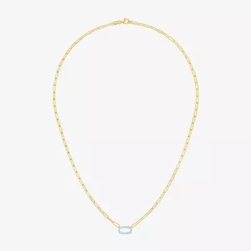 Yes, Please! (G-H / I1-12) Womens Diamond Accent Lab Grown White Diamond 14K Gold Over Silver Paperclip 18 Inch Pendant Necklace