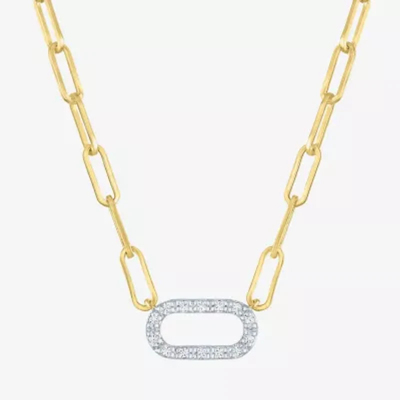Yes, Please! (G-H / I1-12) Womens Diamond Accent Lab Grown White Diamond 14K Gold Over Silver Paperclip 18 Inch Pendant Necklace