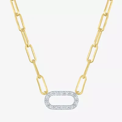 Yes, Please! (G-H / I1-12) Womens Diamond Accent Lab Grown White Diamond 14K Gold Over Silver Paperclip 18 Inch Pendant Necklace