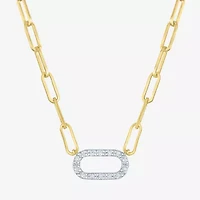 Yes, Please! (G-H / I1-12) Womens Diamond Accent Lab Grown White Diamond 14K Gold Over Silver Paperclip 18 Inch Pendant Necklace