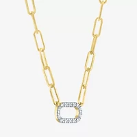 Yes, Please! (G-H / I1-12) Womens Diamond Accent Lab Grown White Diamond 14K Gold Over Silver Paperclip 18 Inch Pendant Necklace