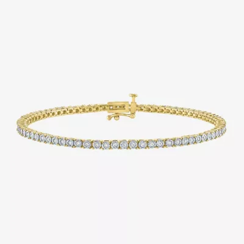 (G-H / I1-I2) Womens 1/2 CT. T.W. Lab Grown White Diamond 14K Gold Over Silver Sterling 7.25 Inch Tennis Bracelet