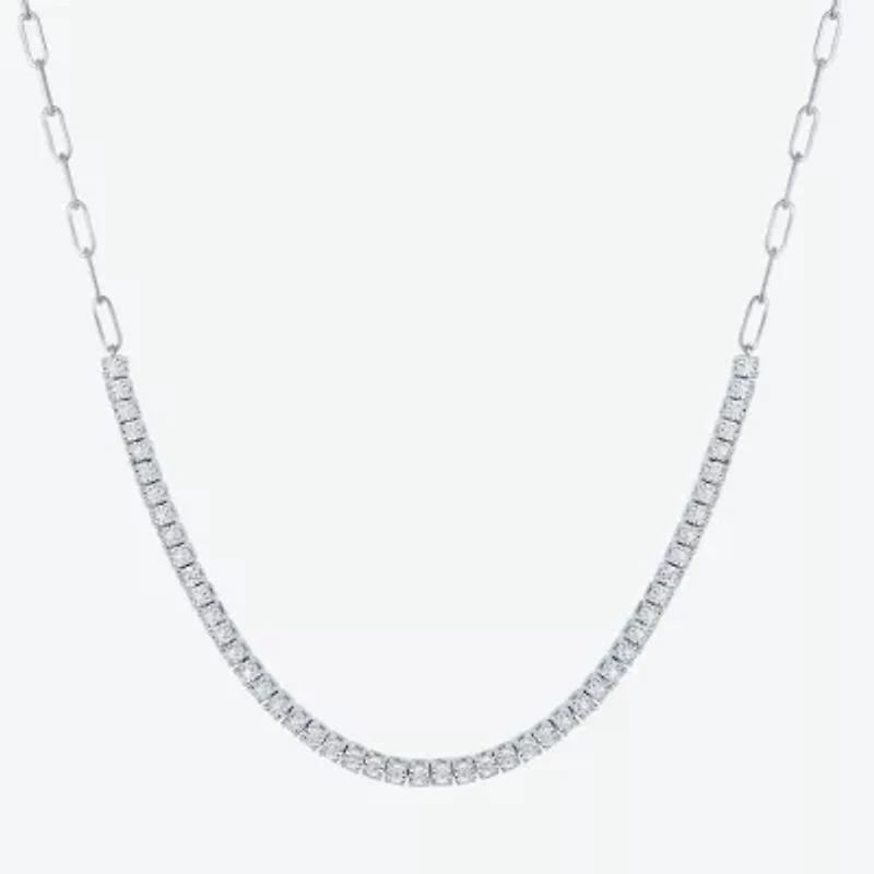 (G-H / I1-I2) Womens White Diamond Sterling Silver 13 Inch Tennis Necklace