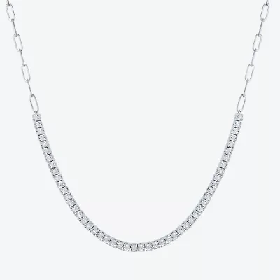 (G-H / I1-I2) Womens White Diamond Sterling Silver 13 Inch Tennis Necklace