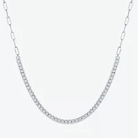 (G-H / I1-I2) Womens White Diamond Sterling Silver 13 Inch Tennis Necklace