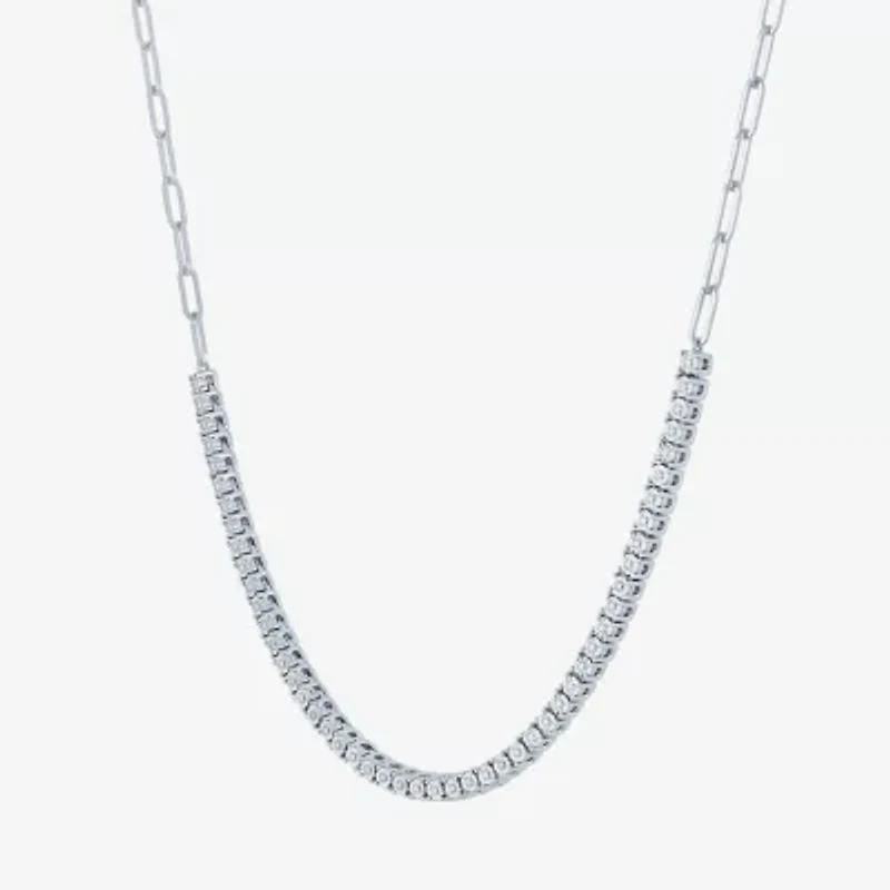 (G-H / I1-I2) Womens White Diamond Sterling Silver 13 Inch Tennis Necklace