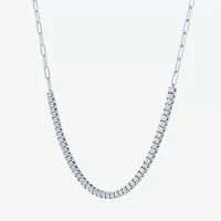 (G-H / I1-I2) Womens White Diamond Sterling Silver 13 Inch Tennis Necklace