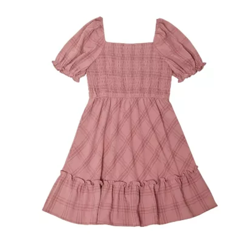 Trixxi Girl Big Kid Girls Belted Short Sleeve A-Line Dress