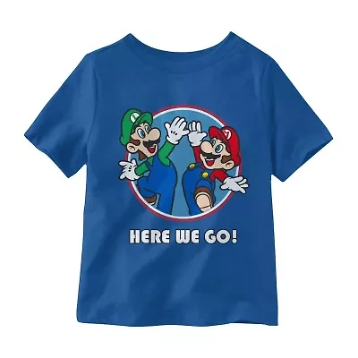 Little Boys Crew Neck Short Sleeve Regular Fit Super Mario Graphic T-Shirt