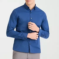 Van Heusen Everyday Defense Stain Shield Mens Long Sleeve Slim Fit Stretch Fabric Button-Down Shirt