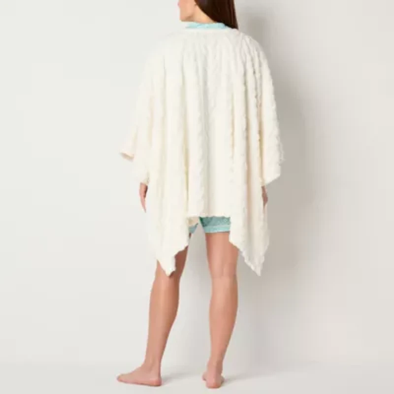 Liz Claiborne Poncho Womens Fleece Long Sleeve Mid Length Robe