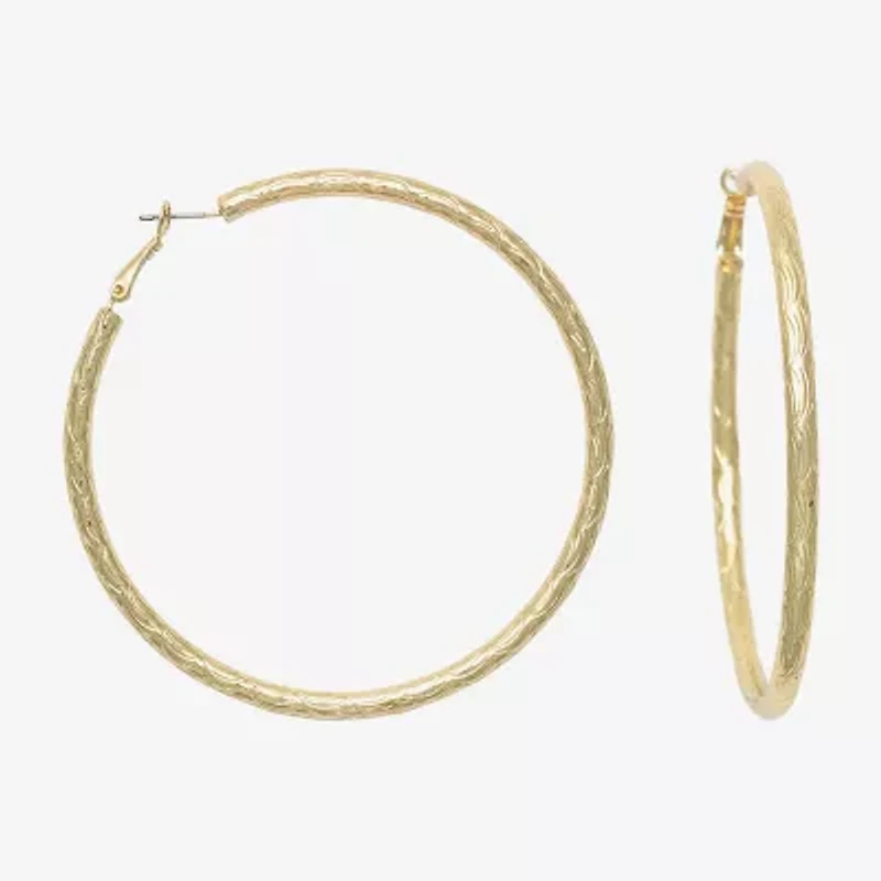 Bold Elements Diamond-Cut 79.1mm Womens 79.1mm Hoop Earrings